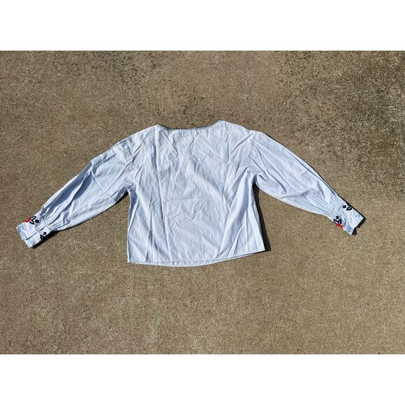 L.O.G.G. by H&M Blouse Women Size 6 Blue Floral Embroidered Long Sleeve Shirt - Picture 7 of 7
